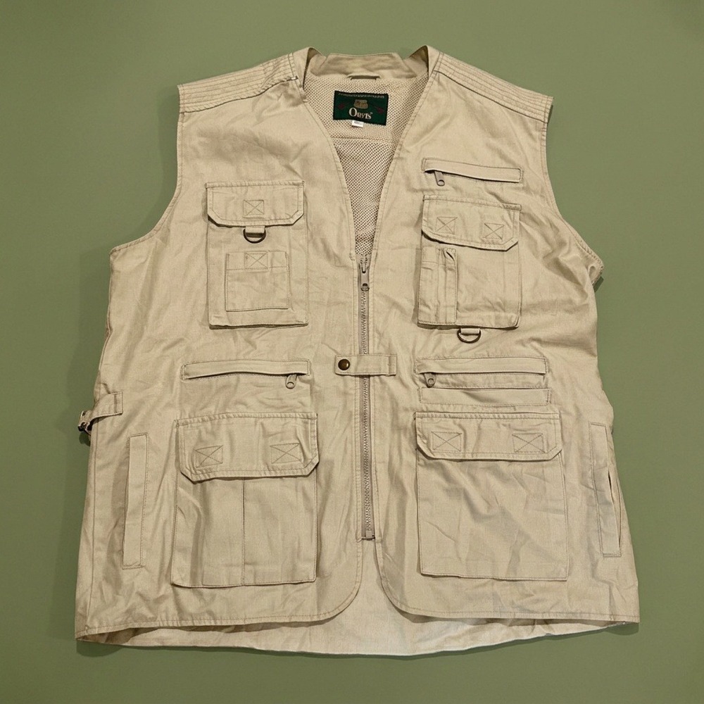 Vintage Orvis Fishing Vest Mens XL Tan Safari Utility Outdoors Multi Pocket Mesh